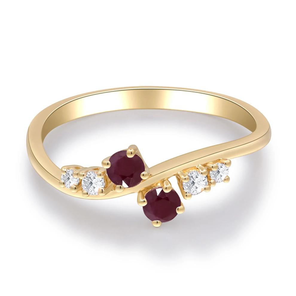 Ruby &amp; Diamond Bypass Ring in 10K Yellow Gold (1/8 ct. tw.) – Image 1 of 5