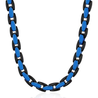 Men’s Chain Link Necklace in Black & Blue Ion-Plated Stainless Steel, 24”