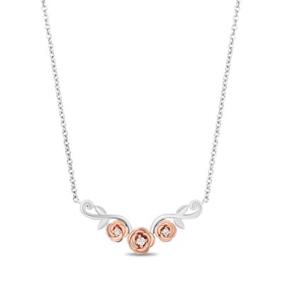 Belle Rose Diamond Accent Necklace in Sterling Silver and 10K Rose Gold