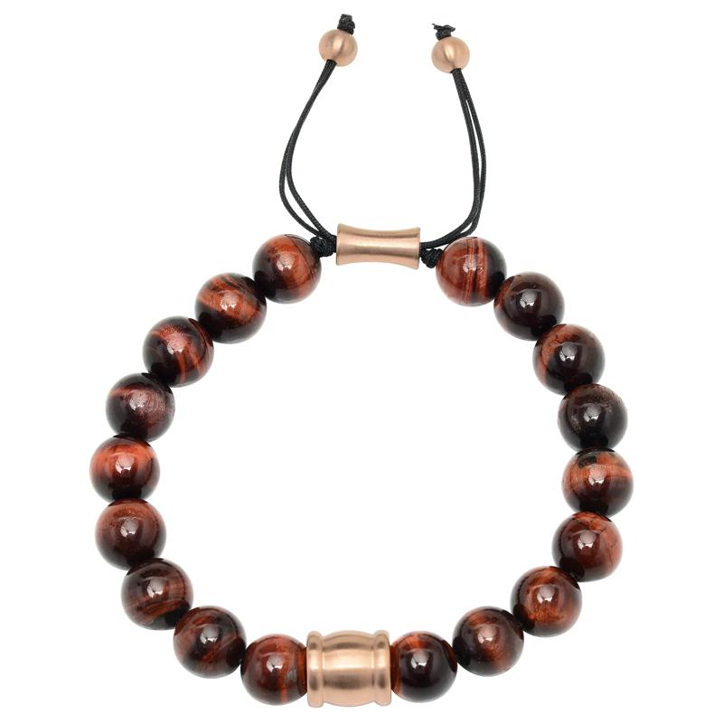 Men&#39;s Red Tigers Eye Beaded Bolo Bracelet in Rose-toned Stainless Steel – Image 4 of 4