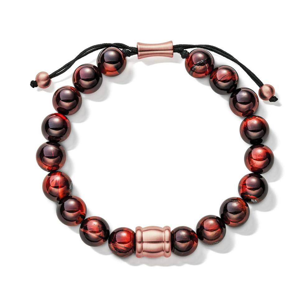 Men's Red Tigers Eye Beaded Bolo Bracelet in Rose-toned Stainless Steel – Image 2 of 2