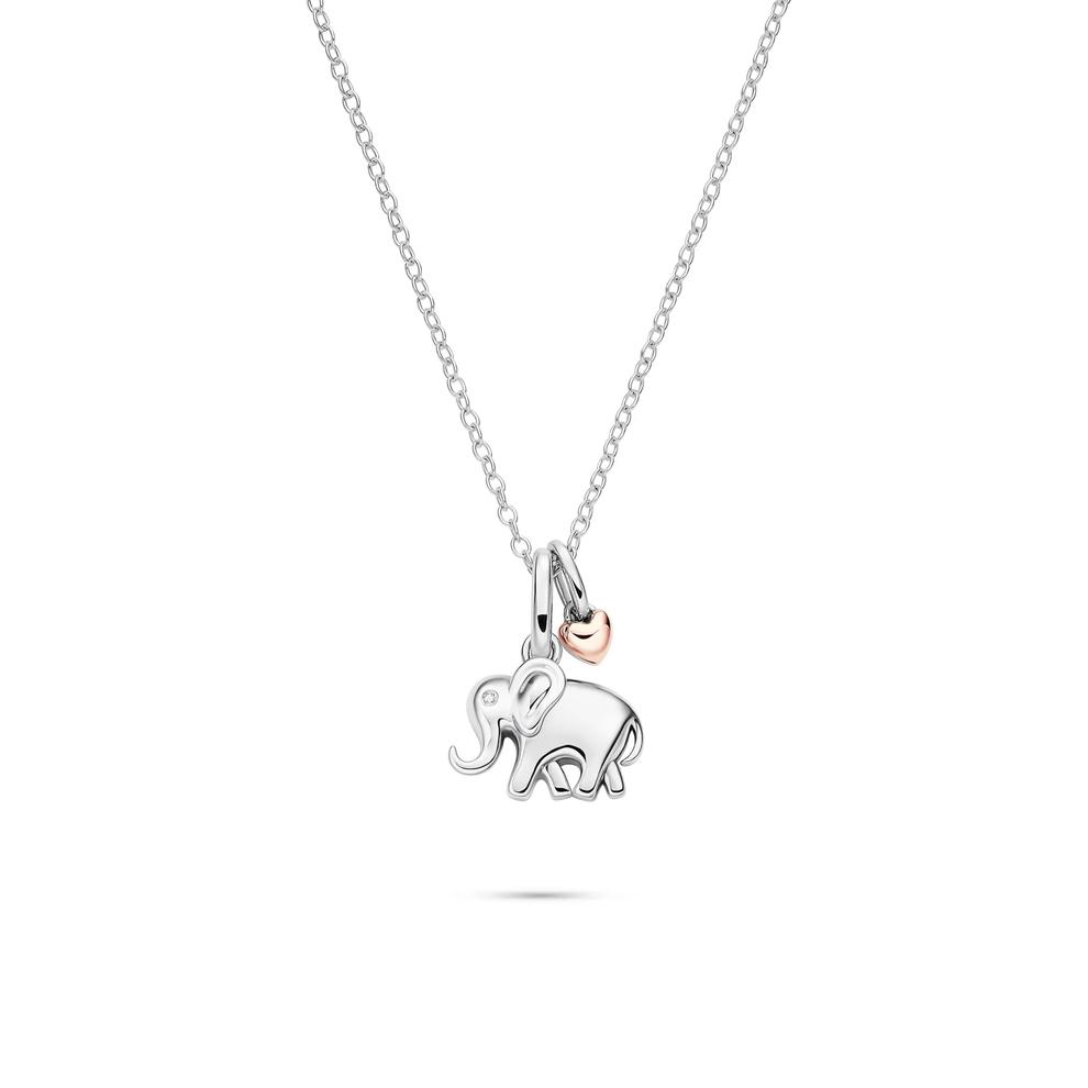 Lab Grown Diamond Accent Elephant Charm Pendant in Sterling Silver &amp; 10K Rose Gold – Image 1 of 5