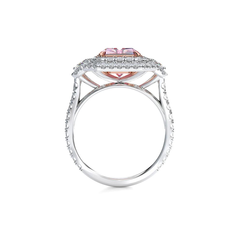 Lab Grown Diamond Pink Radiant-Cut Center Engagement Ring in Platinum &amp; 18K Rose Gold (5 5/8 ct. tw.) – Image 2 of 5