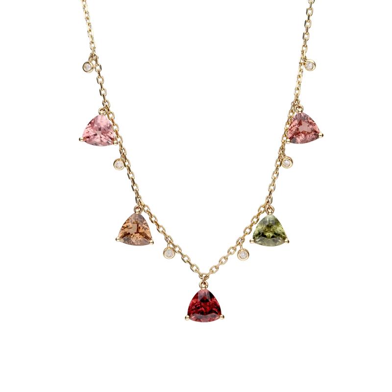 Trillion-Cut Multi-Colored Tourmaline &amp; Diamond Station Necklace in 14K Yellow Gold &#40;1/7 ct. tw.&#41; – Image 1 of 3