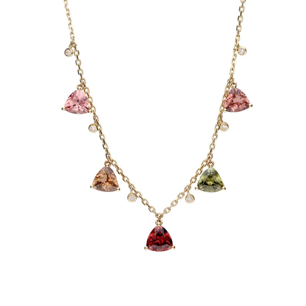 Trillion-Cut Multi-Colored Tourmaline &amp; Diamond Station Necklace in 14K Yellow Gold (1/7 ct. tw.) – Image 1 of 3