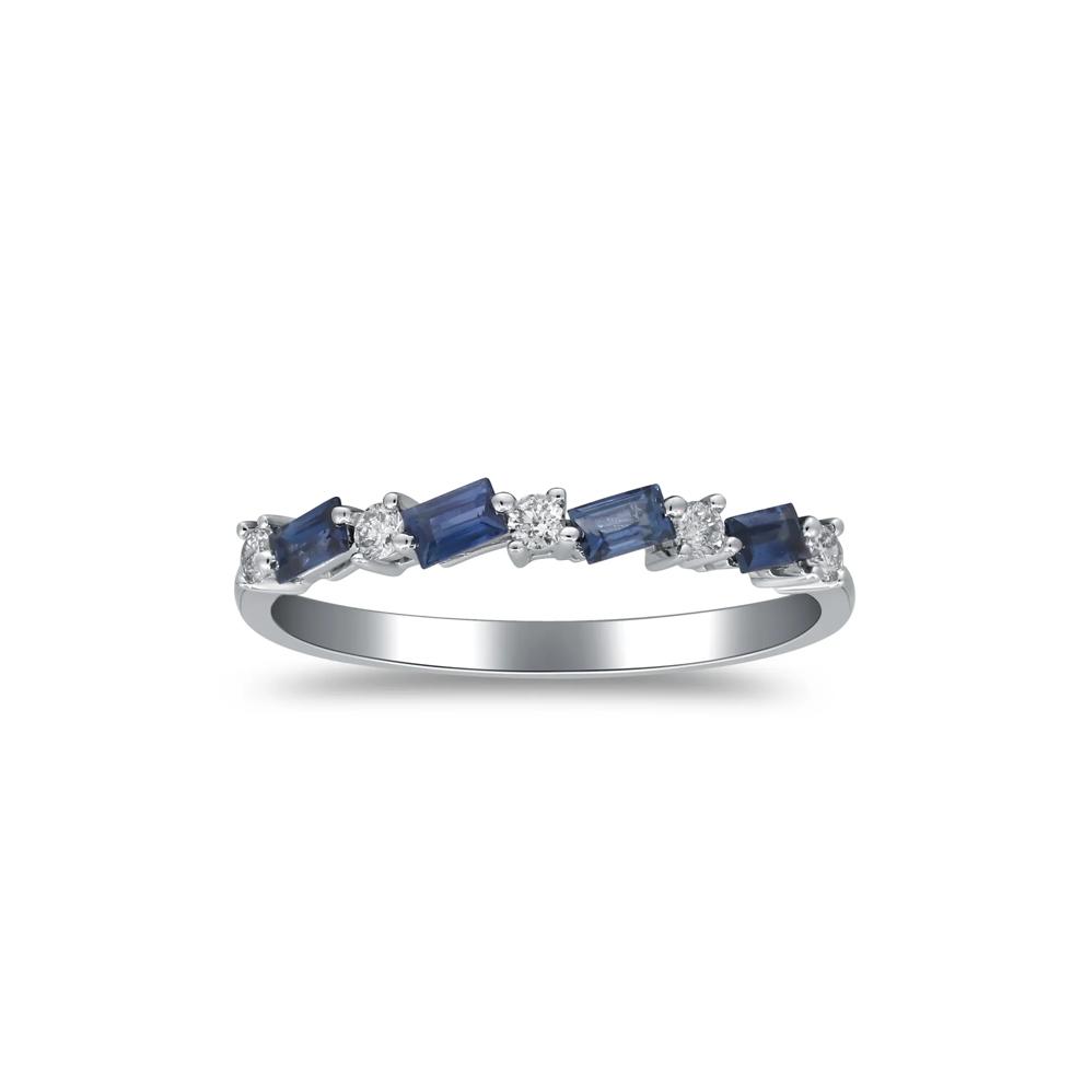 Baguette Blue Sapphire and Diamond Band in 10K White Gold (1/8 ct. tw.) – Image 1 of 5