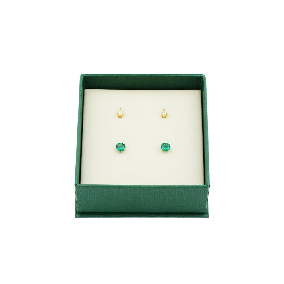 Lab Grown Diamond and Lab-Created Emerald Stud Earring Box Set in Vermeil &amp; 10K Yellow Gold (1/4 ct. tw.) – Image 2 of 7