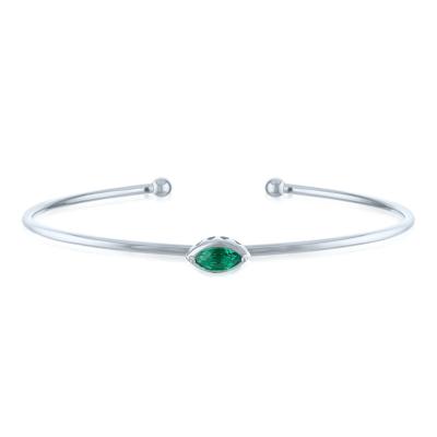 Lab-Created Marquise Emerald Cuff Bangle Bracelet in Sterling Silver