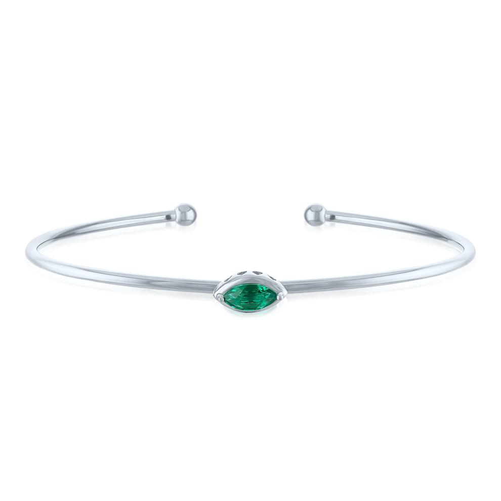 Lab-Created Marquise Emerald Cuff Bangle Bracelet in Sterling Silver – Image 1 of 2