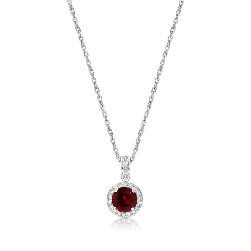 Lab Created Ruby &amp; 1/10 ct. tw. Diamond Pendant in Sterling Silver – Image 3 of 3