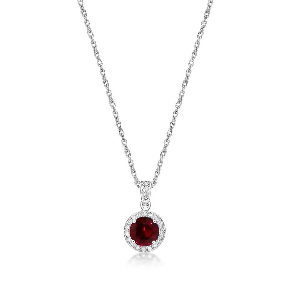 Lab Created Ruby &amp; 1/10 ct. tw. Diamond Pendant in Sterling Silver – Image 3 of 3