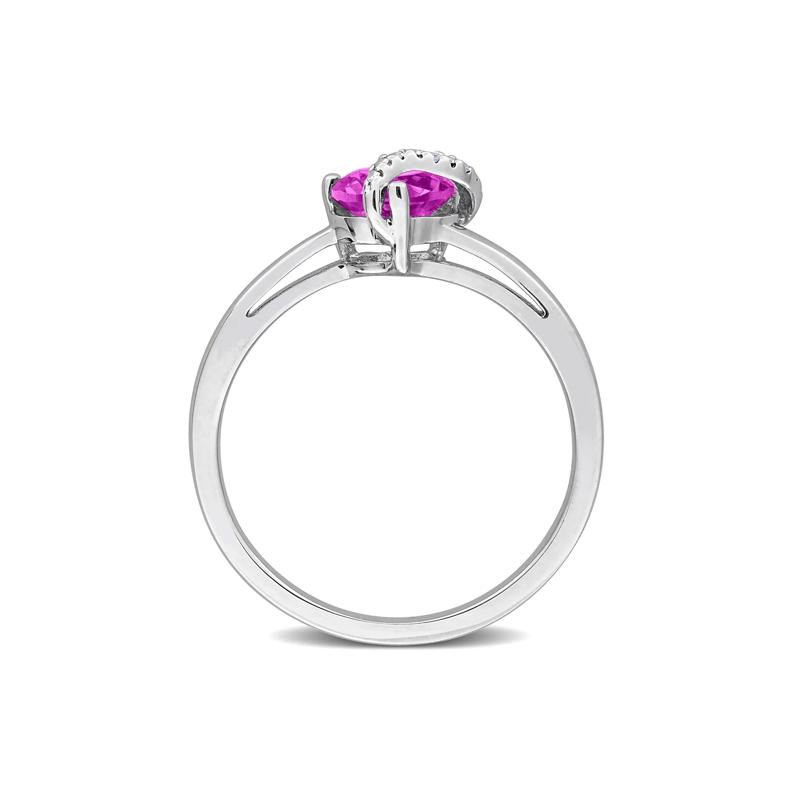 Heart-Shaped Lab-Created Pink Sapphire and Diamond Accent Ring in Sterling Silver – Image 2 of 4