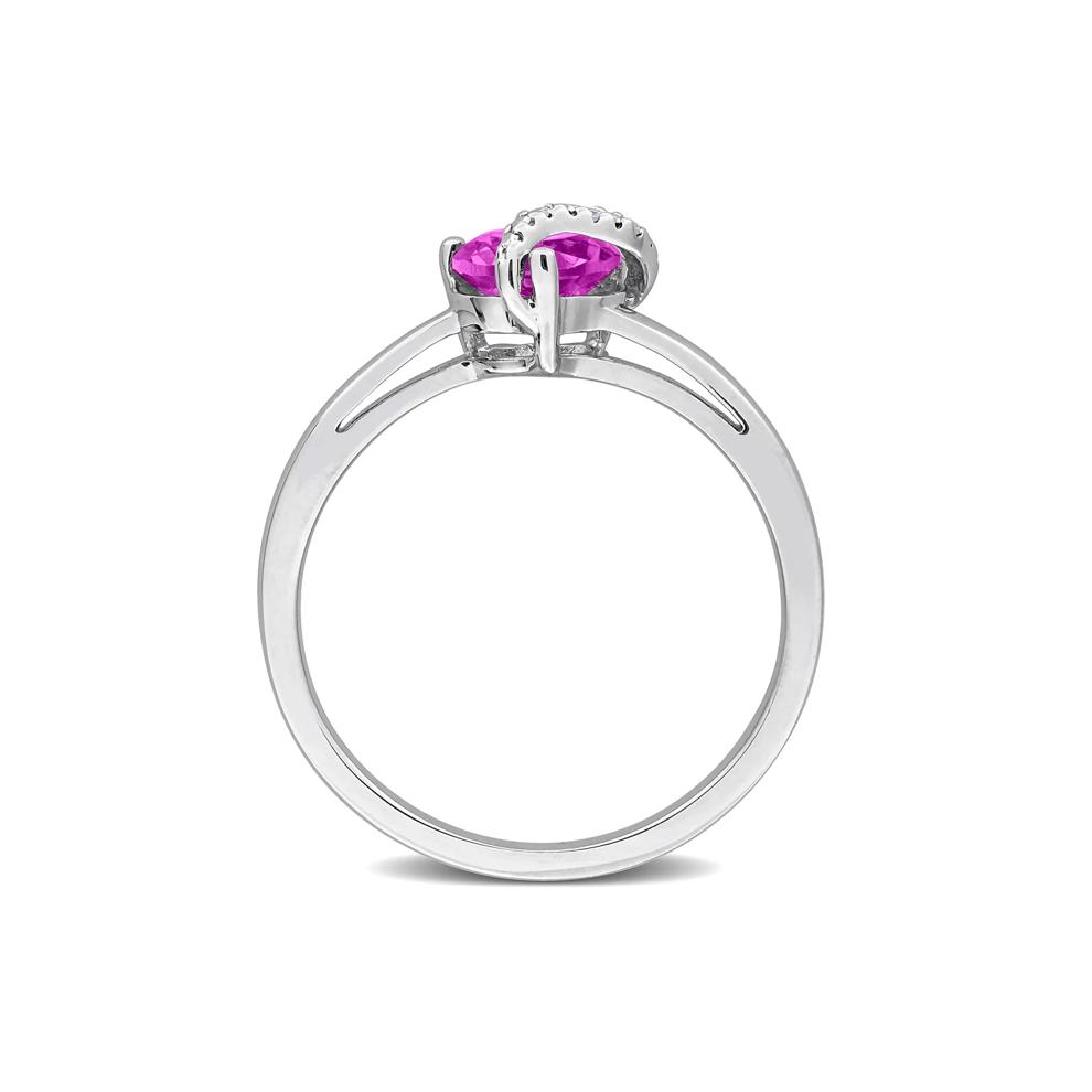 Heart-Shaped Lab-Created Pink Sapphire and Diamond Accent Ring in Sterling Silver – Image 2 of 4