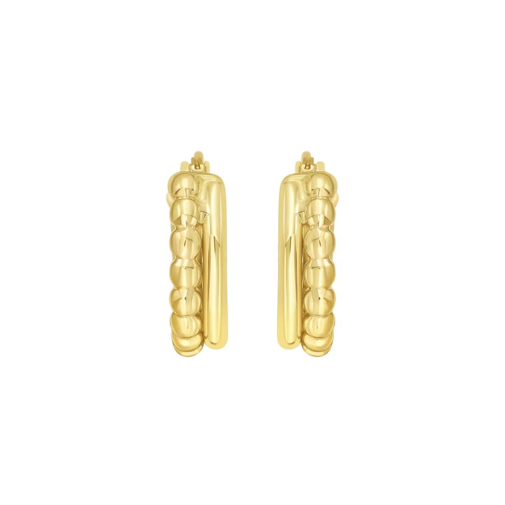 Bubble Double Row Hoop Earrings in 10K Yellow Gold – Image 3 of 4