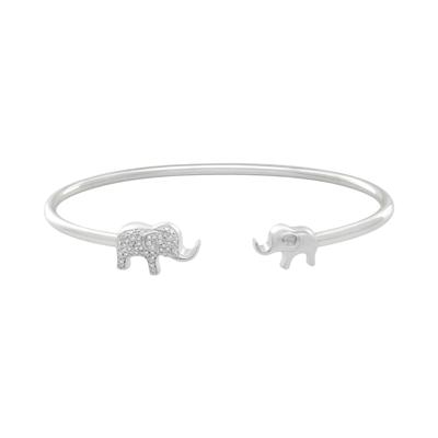 Diamond Elephant Bangle Bracelet in Sterling Silver (1/10 ct. tw.)