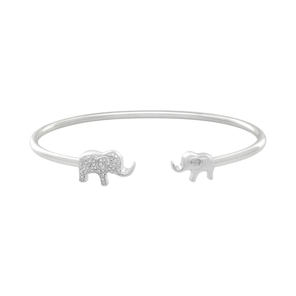 Diamond Elephant Bangle Bracelet in Sterling Silver (1/10 ct. tw.) – Image 1 of 2