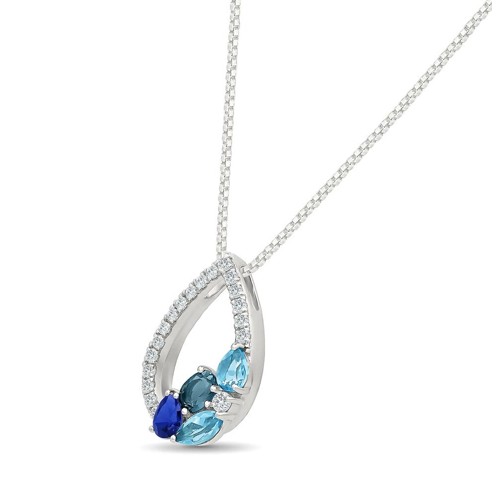 Swiss &amp; London Blue Topaz, Lab-Created Blue Sapphire &amp; Lab-Created White Sapphire Pear Pendant Necklace in Sterling Silver – Image 2 of 4