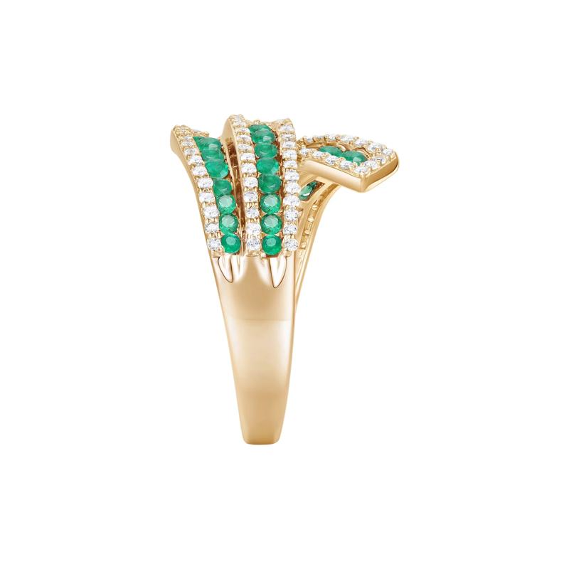 Emerald and Diamond Ribbon Ring in 10K Yellow Gold &#40;1/2 ct. tw.&#41; – Image 3 of 3