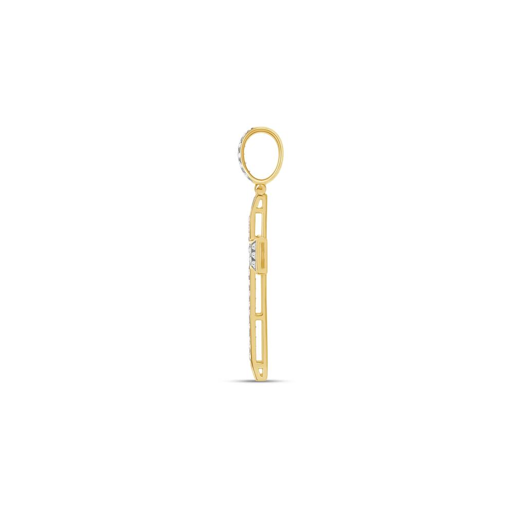 Men's Lab Grown Diamond Round and Baguette Cross Pendant in 10K Yellow Gold (1 ct. tw.) – Image 2 of 2