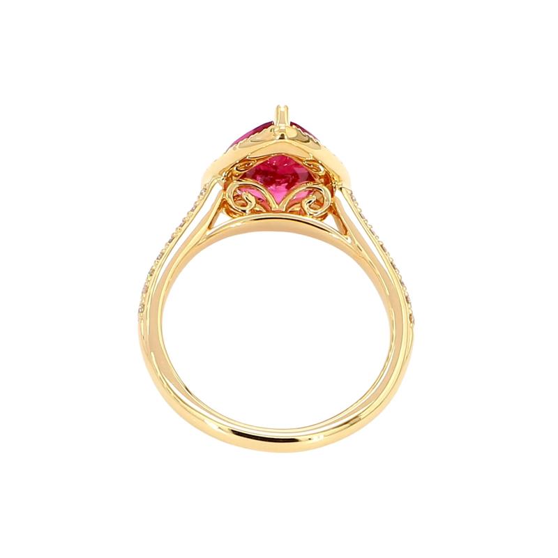 Pink Spinel and Diamond Halo Ring in 18K Yellow Gold (1/3 ct. tw.) – Image 2 of 3