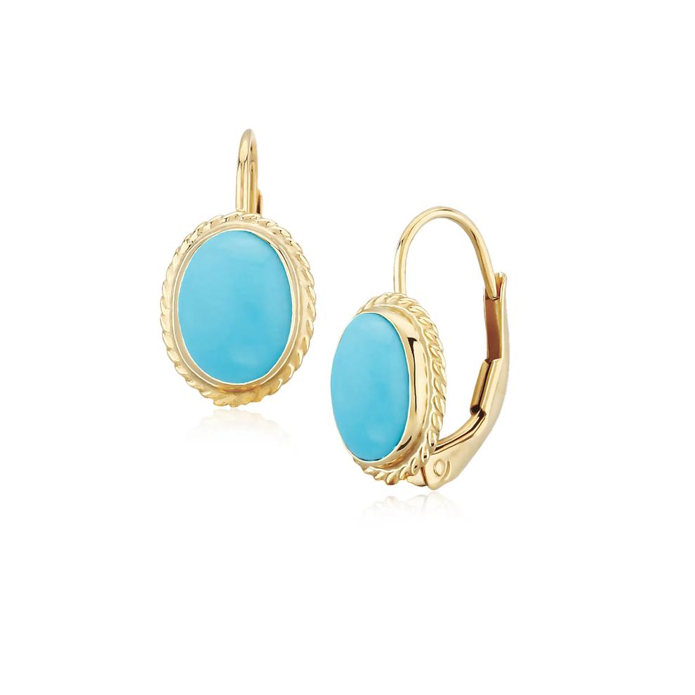 Oval Turquoise Drop Earrings in 14K Yellow Gold – Image 1 of 2