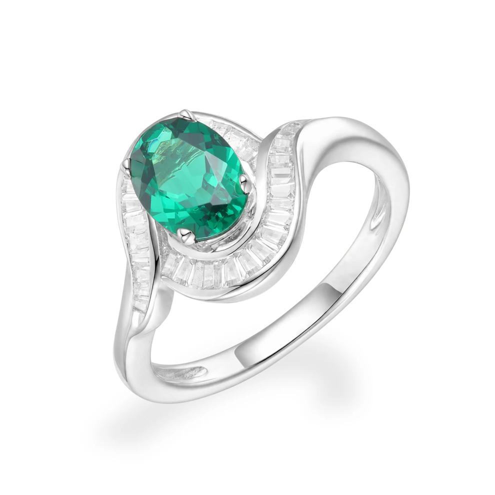 Lab-Created Emerald &amp; Lab-Created White Sapphire Oval Center Ring in Sterling Silver – Image 4 of 4