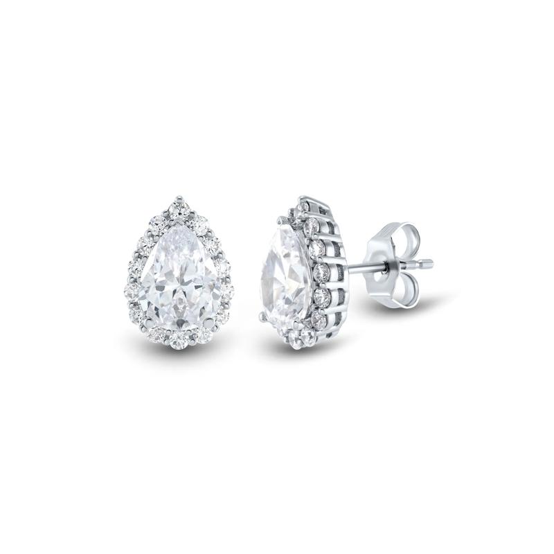 Lab Grown Diamond Pear-Shaped Halo Earrings in 10K White Gold &#40;2 ct. tw.&#41; – Image 1 of 2