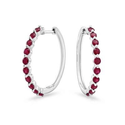 Lab-Created Ruby Round Hoop Earrings in Sterling Silver