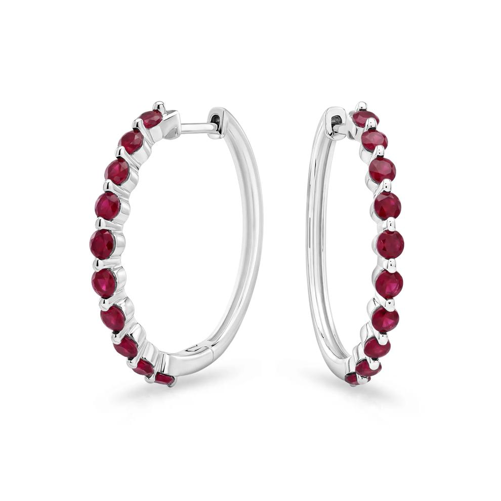 Lab-Created Ruby Round Hoop Earrings in Sterling Silver – Image 1 of 2