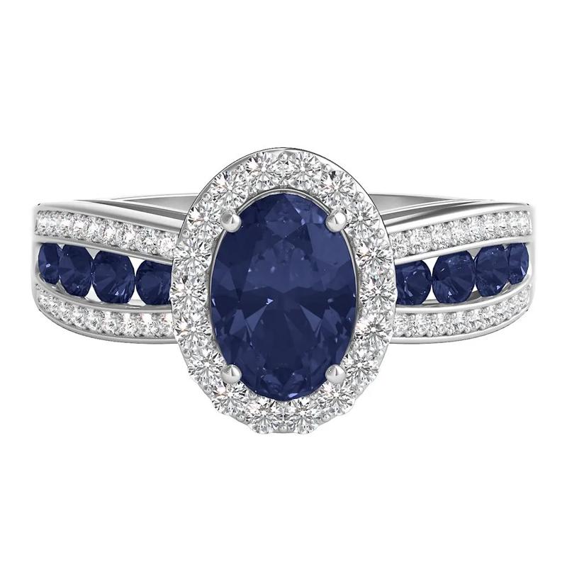 Blue Sapphire &amp; 1/4 ct. tw. Diamond Ring in 10K White Gold – Image 1 of 3