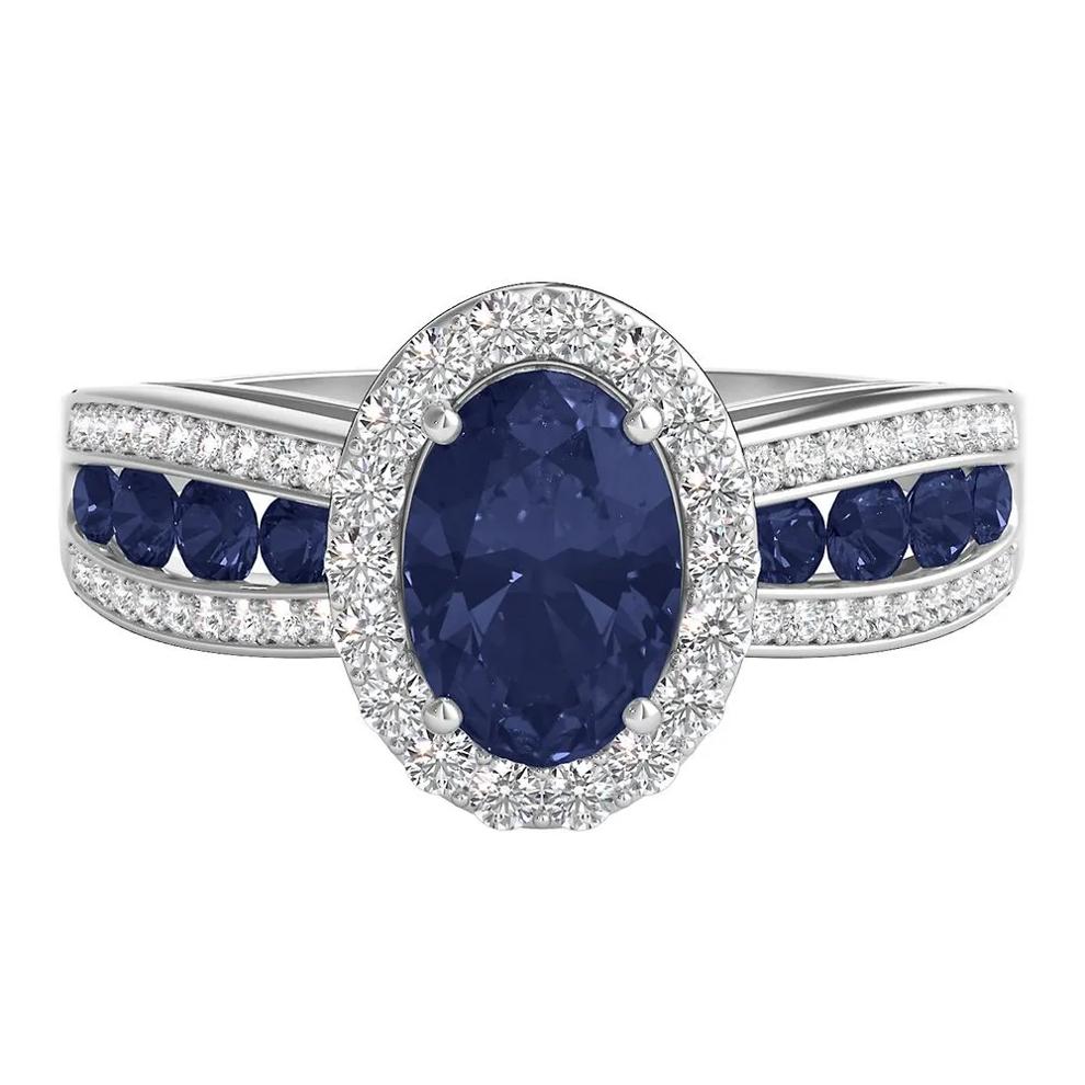 Blue Sapphire &amp; 1/4 ct. tw. Diamond Ring in 10K White Gold – Image 1 of 3