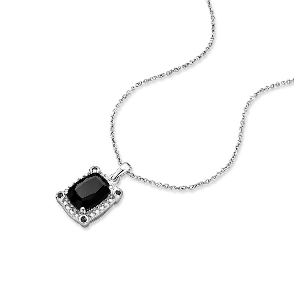 Onyx &amp; Black Diamond Accent Pendant Necklace in Sterling Silver – Image 4 of 4