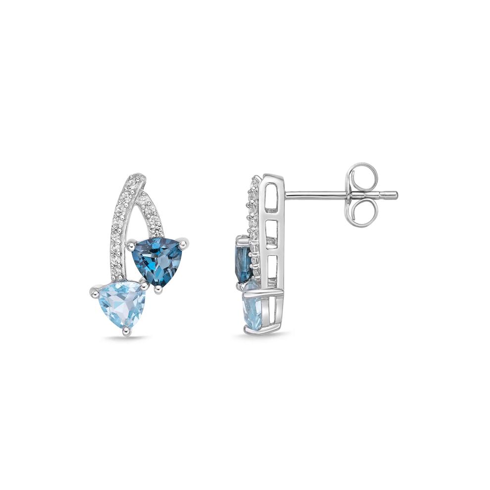 Trillion-Cut London Blue Topaz, Sky Blue Topaz and Lab-Created White Sapphire Earrings in Sterling Silver – Image 1 of 2