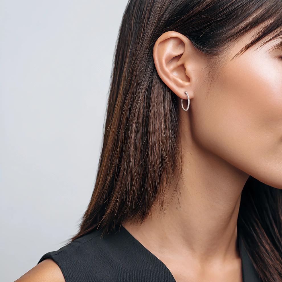 1 ct. tw. Diamond Hoop Earrings in 14K White Gold – Image 5 of 5