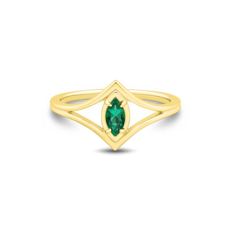 Lab-Created Emerald Marquise-Cut Ring in Vermeil – Image 1 of 4