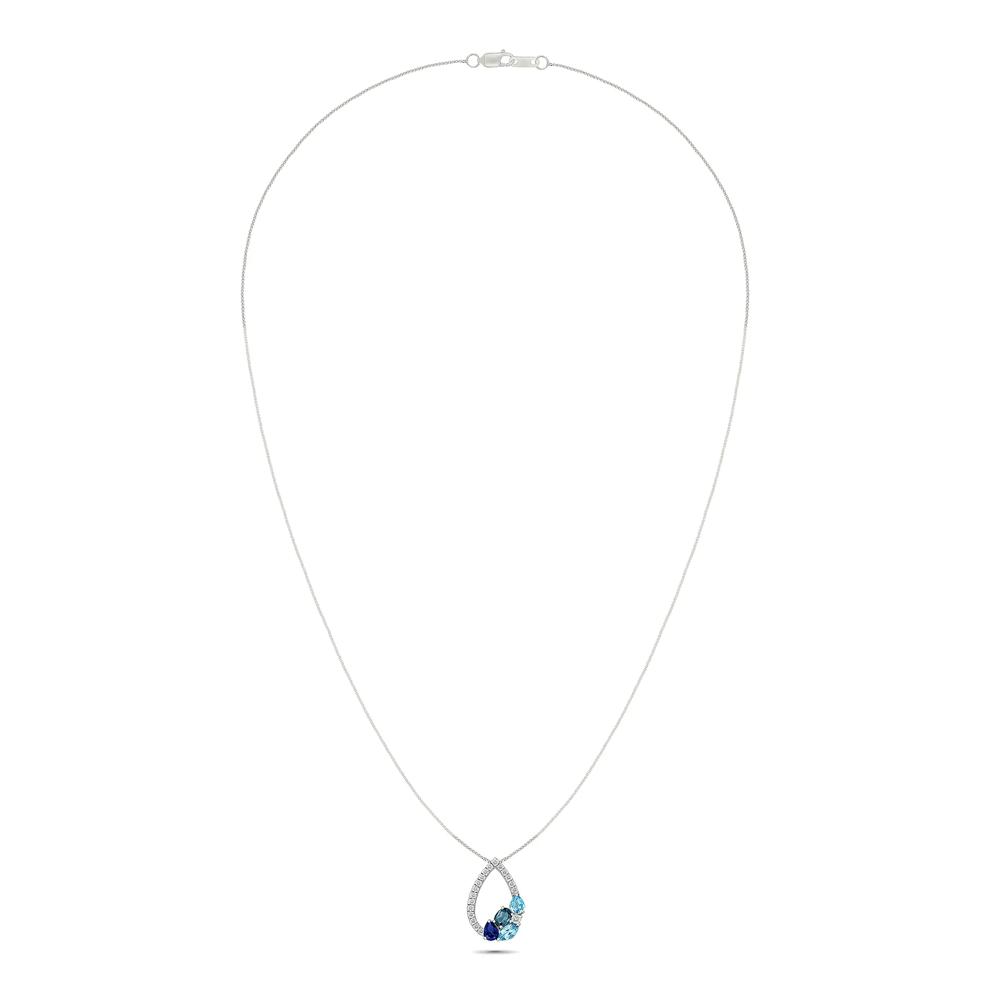 Swiss &amp; London Blue Topaz, Lab-Created Blue Sapphire &amp; Lab-Created White Sapphire Pear Pendant Necklace in Sterling Silver – Image 4 of 4