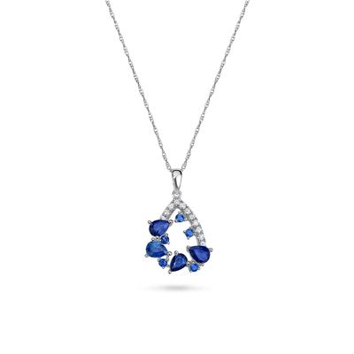 Blue Sapphire & Diamond Open Drop Pendant Necklace in 14K White Gold (1/10 ct. tw.)
