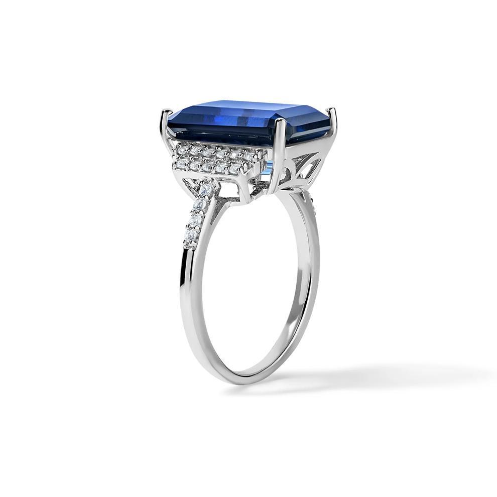 Lab-Created Blue Sapphire &amp; Lab-Created White Sapphire Cocktail Ring in Sterling Silver – Image 3 of 4