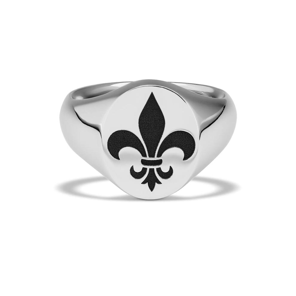 Men's Fleur De Lis Oval Signet Ring in Cobalt Chrome – Image 1 of 4