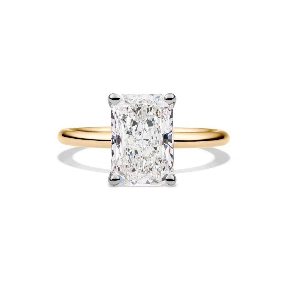 Lab Grown Diamond Radiant-Cut Solitaire Ring in 14K Yellow and White Gold (3 ct.) – Image 1 of 5