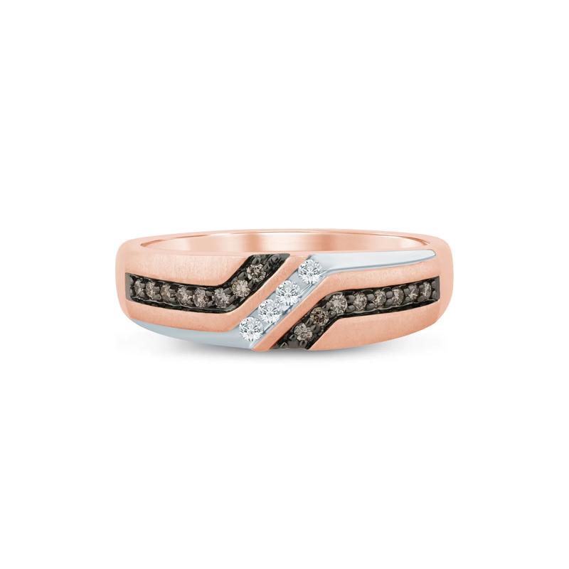 Men&#39;s Brown and White Diamond Ring in 10K Rose Gold &#40;1/4 ct. tw.&#41; – Image 1 of 3