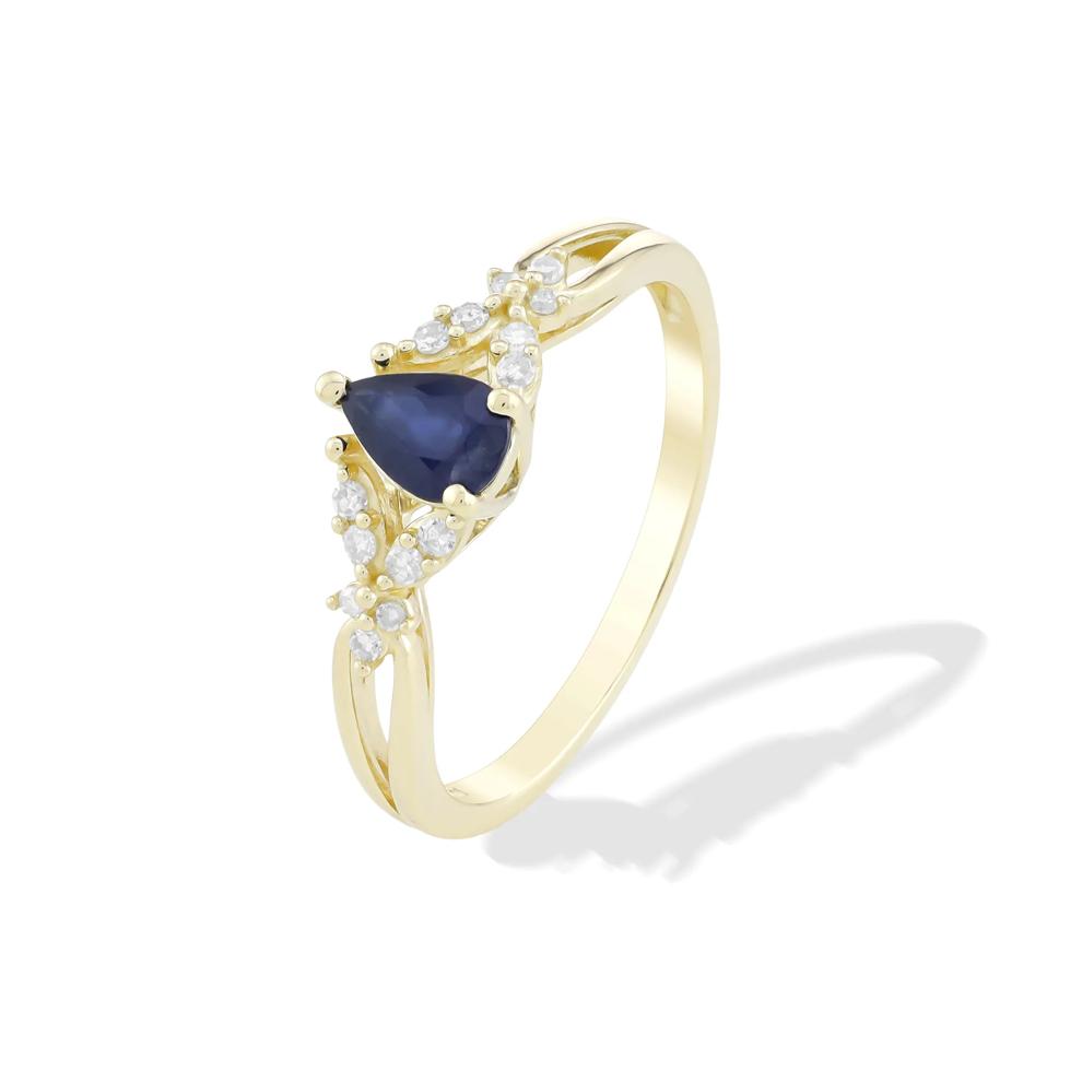 Blue Sapphire &amp; Diamond Ring in 10K Yellow Gold (1/10 ct. tw.) – Image 4 of 4