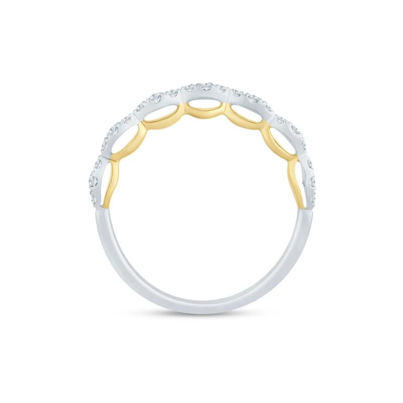 Lab Grown Diamond Scalloped Wedding Band in 14K White &amp; Yellow Gold &#40;1/3 ct. tw.&#41; – Image 2 of 3