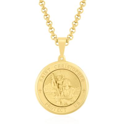 St. Christopher Medallion Pendant Necklace in Yellow Ion-Plated Stainless Steel