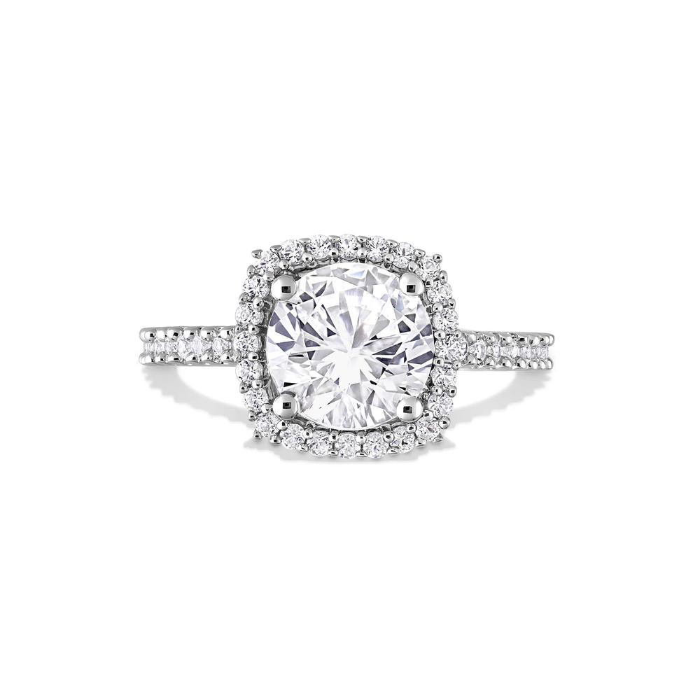 Lab-Created White Sapphire Halo Ring in Sterling Silver – Image 1 of 4