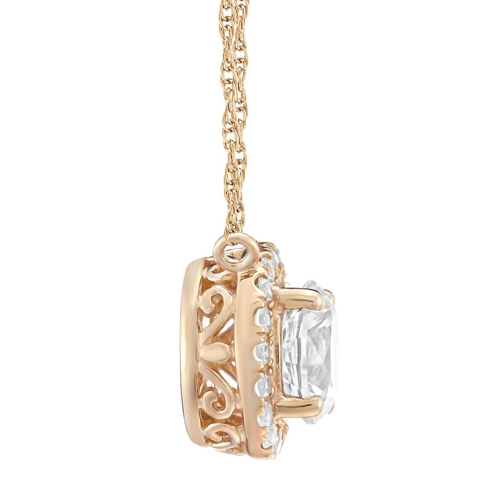 Lab-Created White Sapphire Halo Pendant in 10K Rose Gold – Image 2 of 3