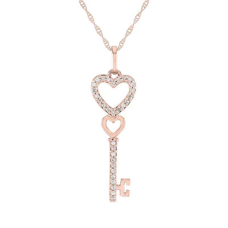 Diamond Heart Key Pendant in 10K Rose Gold – Image 1 of 2