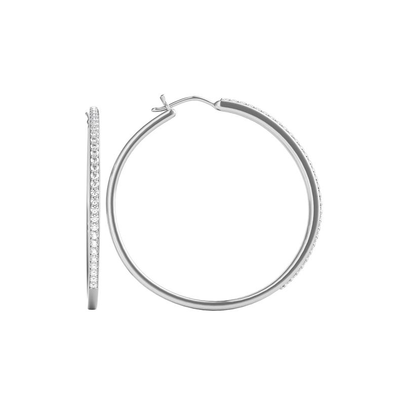 1/2 ct. tw. Diamond Hoop Earrings in Sterling Silver – Image 2 of 2