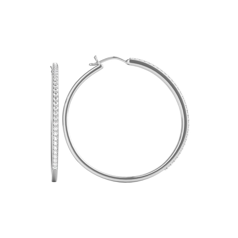 1/2 ct. tw. Diamond Hoop Earrings in Sterling Silver – Image 2 of 2