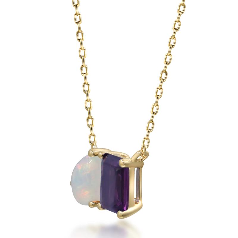 Opal, Rhodolite Garnet and Diamond Accent Necklace in 10K Yellow Gold – Image 2 of 3